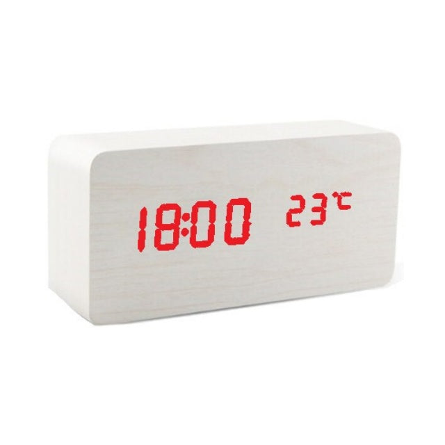 Ceas Electronic de Masa cu Led Rosu, Termometru, Alarma, Control Vocal, 3 Trepte de Lumina, 15x7x4 cm, Adaptor Inclus, Alb - Frize