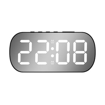 Ceas Digital de Masa cu Led Alb, Stil Oglinda Oval, Alarma, Ecran LED, 5 Niveluri de Luminozitate, Adaptor Inclus, Negru - Frize