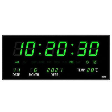 Ceas Digital de Perete cu Led Verde, Calendar, Temperatura, Alarma, Termometru, 36x15cm - Ceasuri Moderne
