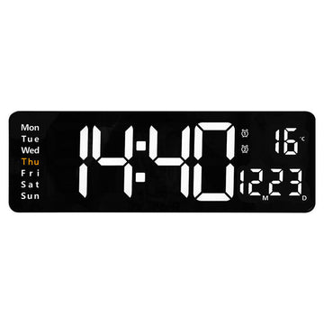 Ceas Digital cu Cronometru si Led Alb, Temperatura, Alarma, 10 Niveluri de Intensitate, Telecomanda Inclusa, Afisaj Mare, 40x13cm, Negru - Frize