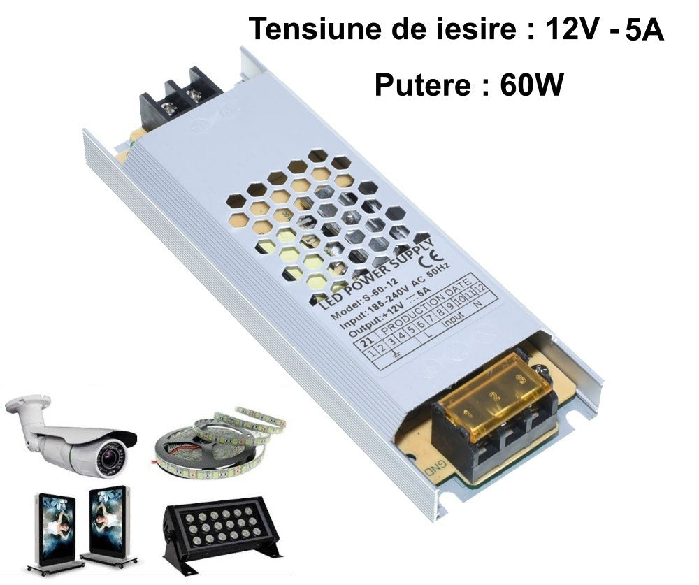 Sursa de Alimentare Slim 12V-60W / 5A - Frize