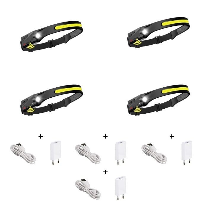 Lanterna de Cap LED Profesională cu Acumulator Inclus – Flexibilă, Rezistentă la Apă, cu Senzor de Mișcare și 4 Moduri de Lumină, Ideală pentru Pescuit, Vânătoare, Camping și Alergare, Culoare Neagră