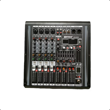 Mixer Audio Analog WVNGR ER-4D cu 4 Canale, 2 x 100W, USB, Bluetooth și Egalizator – Ideal pentru Evenimente, Studio sau DJ