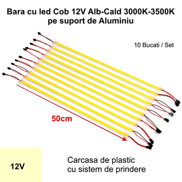 Bara de Led COB 12V Alb-Cald 3500K, 50cm x 10buc/set