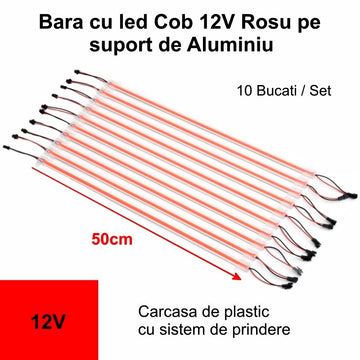 Bara de Led COB 12V Rosu, 50cm x 10buc/set