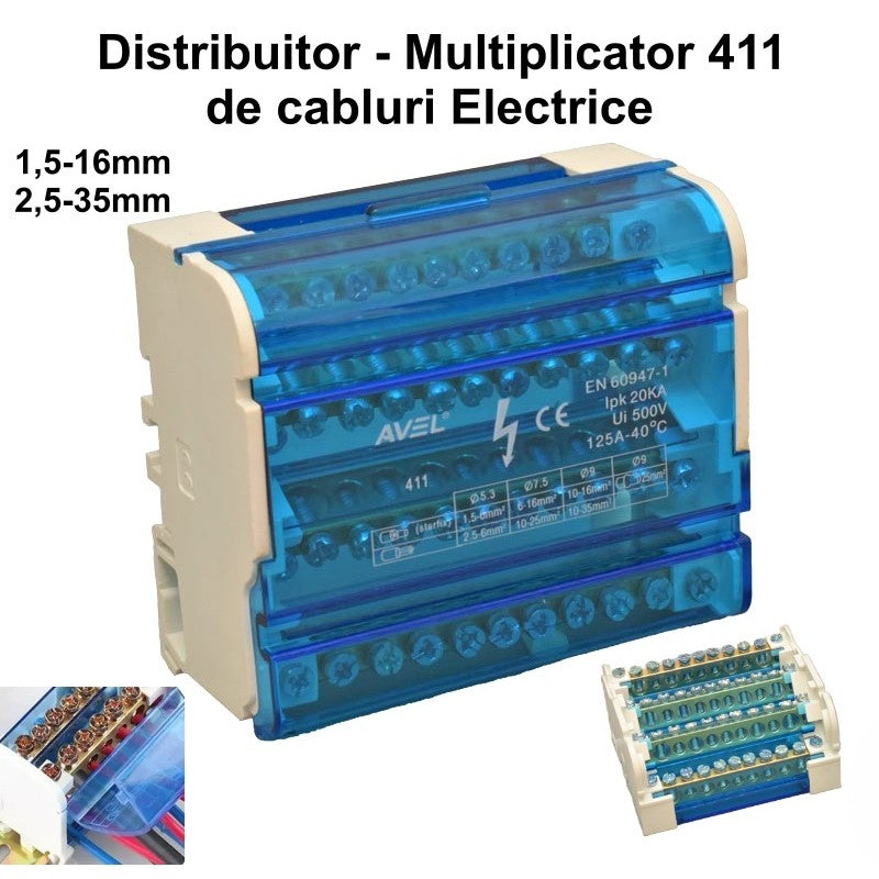 Bloc de Distribuție Electric 411 - 125A / 500V pentru Cablu 1,5-25mm și 2,5-35mm - Soluție Fiabilă pentru Instalații Electrice
