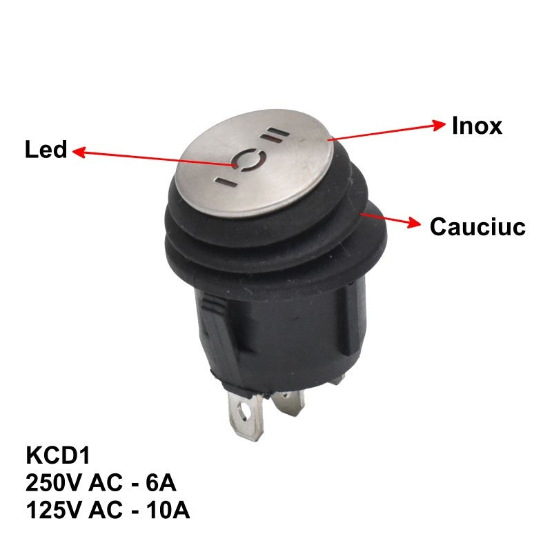 Buton Rotund din Inox 6A-3P 20x33mm – Comutator Durabil pentru Utilizare Industrială și Rezidențială