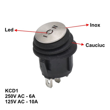 Buton Rotund din Inox 6A-3P 20x33mm – Comutator Durabil pentru Utilizare Industrială și Rezidențială