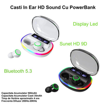 Căști TWS fără Fir HD Sound cu Power Bank și Display LED – Căști Bluetooth BT-36 pentru Muzică și Apeluri