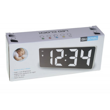 White Mirror Clock with Blue LED Light, GH-0712L