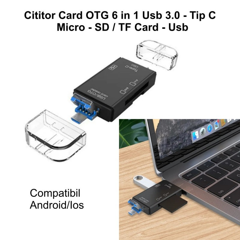 6 az 1-ben OTG kártyaolvasó USB 3.0-val - Micro - Type C - TF/SD kártya