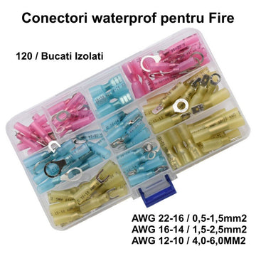 Set 120 Buc Conectori Waterproof Termocontractabili pentru Fire AWG – Soluție Fiabilă pentru Îmbinări Electrice în Condiții Umede