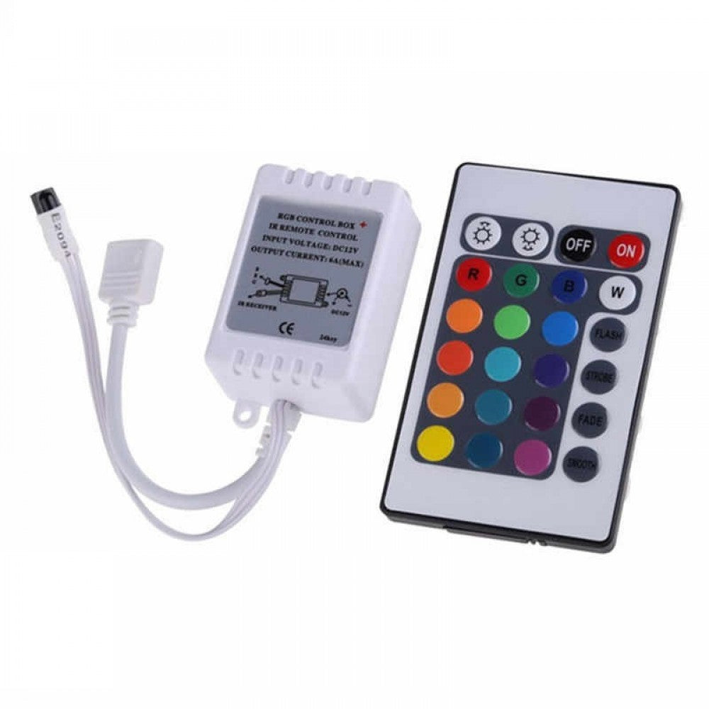 Контролер за RGB LED лента, 12V, 72W, IR дистанционно управление 24 бутона