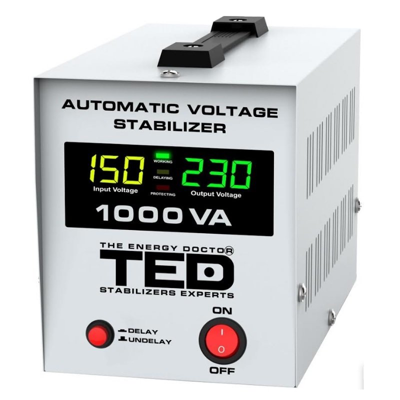 Stabilizator Tensiune AVR 1000VA/600W cu Afișaj LCD și Ieșire Schuko – Protecție Electrică pentru Echipamente Sensibile