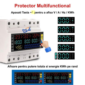 Protector Multifuncțional Trifazic 100A, V/A/Hz/Kwh