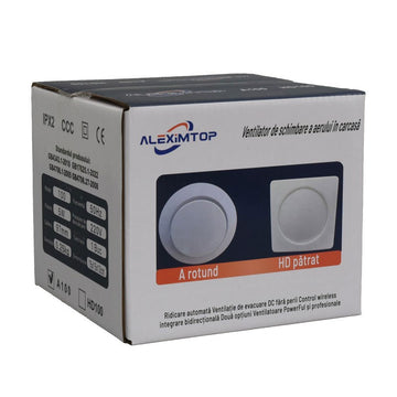 Ventilator Rotund de Baie A100, 5W, Clapetă Automată, Telecomandă Programatoare, IPX2
