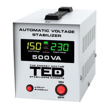 Stabilizator Rețea AVR 500VA/300W cu LCD – Dispozitiv cu 1 Ieșire Schuko pentru Protecția Echipamentelor Electrice