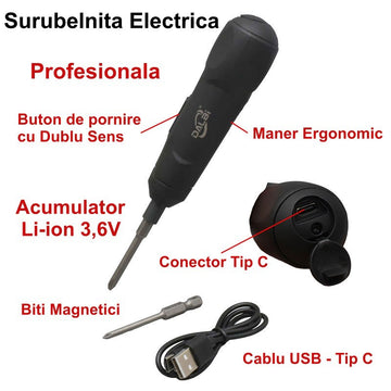 Șurubelniță Electrică MINI 3, 6V, Cu Acumulator și Schimbător de Sens
