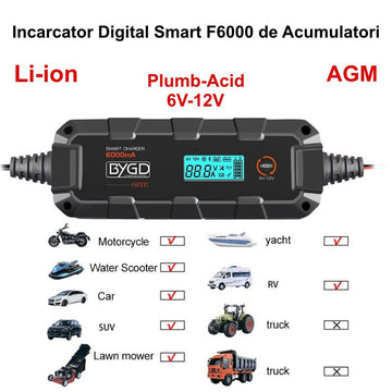 Încărcător Digital Smart F6000, Acumulatori Li-ion / Plumb-Acid 6V-12V / AGM