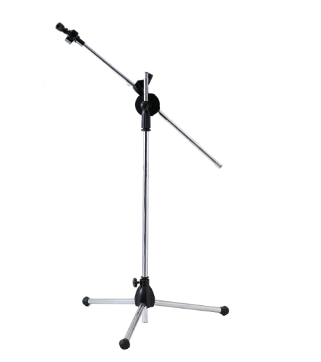 Stativ pentru Microfon Profesional din Metal cu Înălțime Reglabilă până la 200 cm – Trepied Argintiu/Negru pentru Studio, Evenimente sau Înregistrări