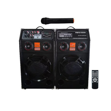Set 2 Boxe, Profesionale Active Smart Bass 284, 600W, Functie Bluetooth, SD Card, USB, Jocuri de lumini, Amplificator si Egalizator, Microfon Wireless + Telecomanda