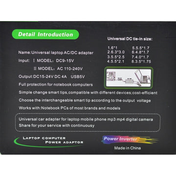 Univerzální nabíječka pro notebooky pro domácnost a auto AC/DC 100W