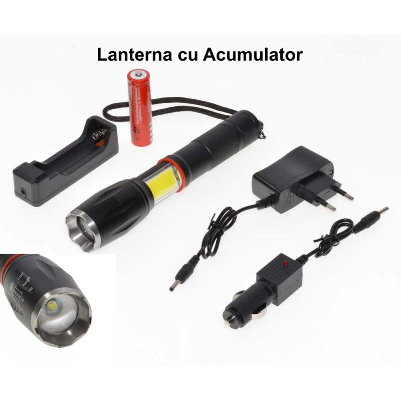 Lanterna T6 cu Zoom + Cob - Frize