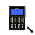Smart Charger For 4 Batteries, Large Lcd Screen, Fast Charging, Voltage and Amperage Display, Compatible with 18350, 18650, 26650, 20700, 21700, AAA, AA, Ni-cd, Ni-md, Black