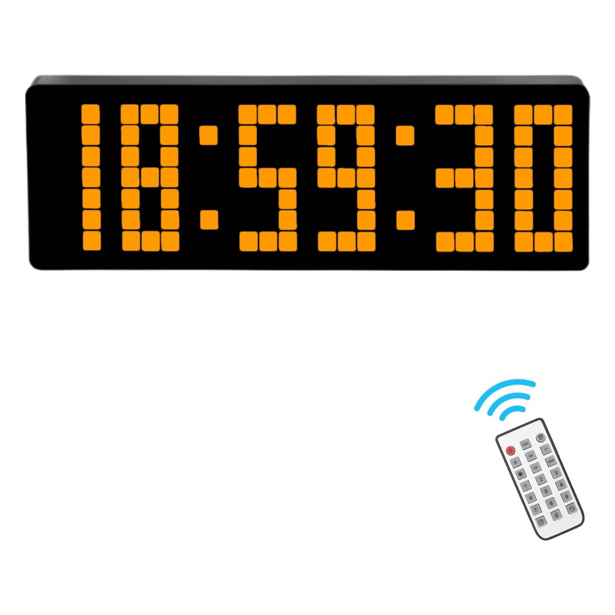 Ceas Digital de Masa si de Perete cu Lumina Led Portocaliu, Cronometru, Timer, Calendar, Alarma, Termometru, Functie Snooze, 5 Trepte de Intensitate, Telecomanda, 32cm