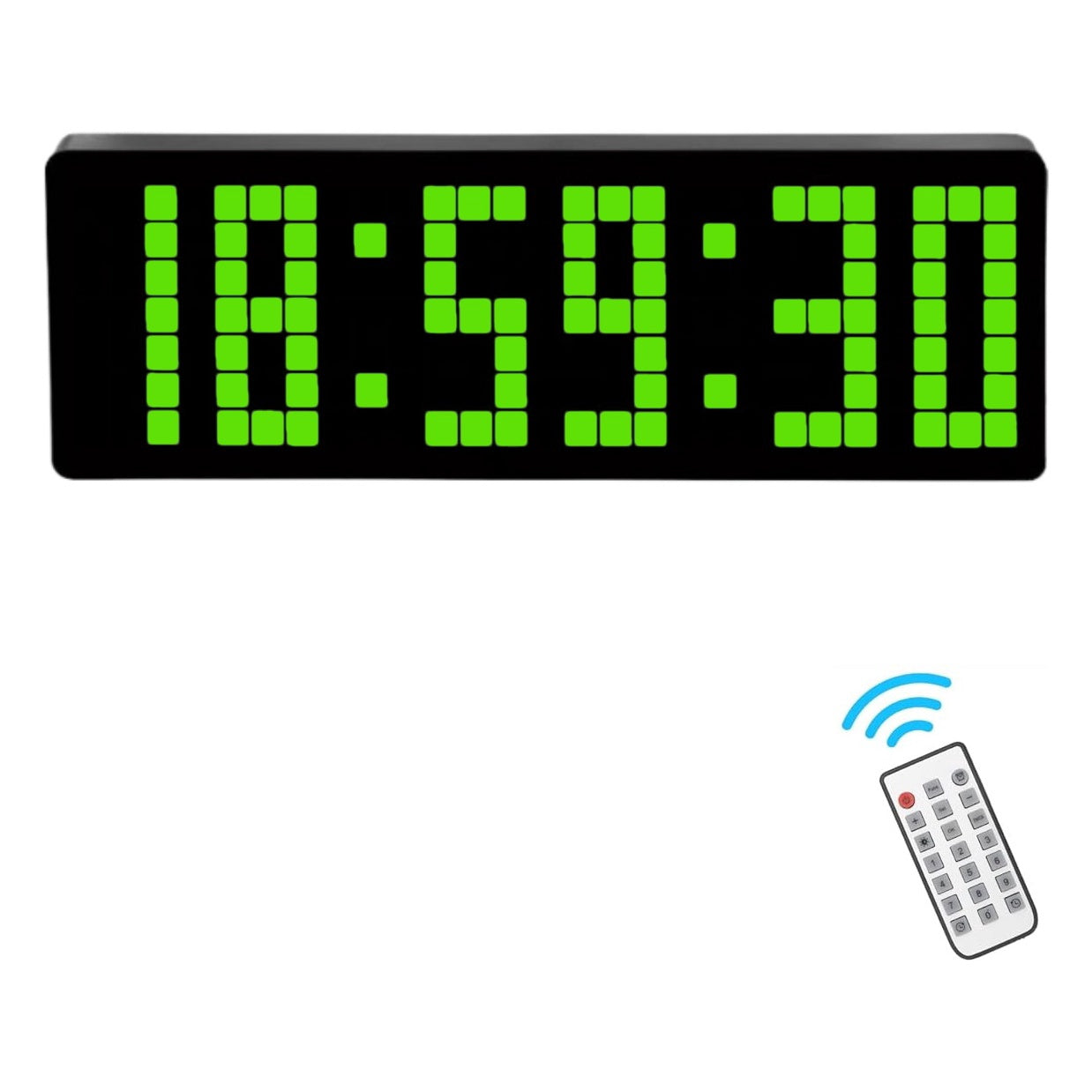 Ceas Digital de Masa si de Perete cu Lumina Led Verde, Cronometru, Timer, Calendar, Alarma, Termometru, Functie Snooze, 5 Trepte de Intensitate, Telecomanda, 32cm