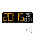 Ceas Digital de Masă și Perete 24x9cm cu LED Portocaliu – Calendar, Cronometru, Termometru, Alarmă și Funcție Snooze cu Luminozitate Ajustabilă