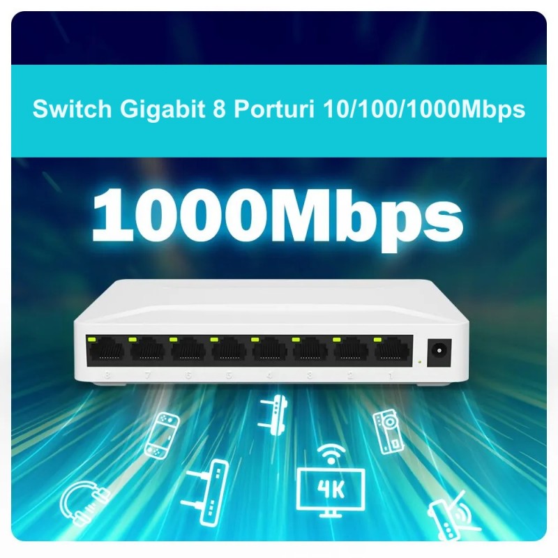 Превключвател Gigabit 8 порта 10/100/1000Mbps Pix-Link GS08