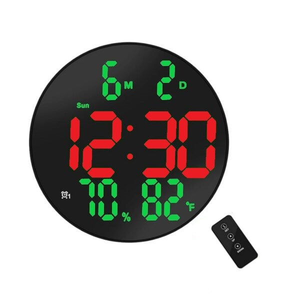 Ceas Digital de Masa si de Perete cu Lumina Led Rosu, Calendar, Temperatura, Termometru, Cronometru, Telecomanda, Afisare Umiditate, 20cm - Frize