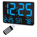 Digital Table and Wall Clock with Blue LED Light, Calendar, Temperature, Alarm, Thermometer, Snooze Function, Adjustable Brightness, 25x16cm