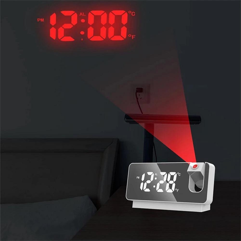 Ceas Digital cu Led RGB si Proiectie Pana la 5M Inaltime, Rotire la 180°, Alarma, Temperatura, Ecran LED, 2 Niveluri de Luminozitate, Alb - Ceasuri Moderne