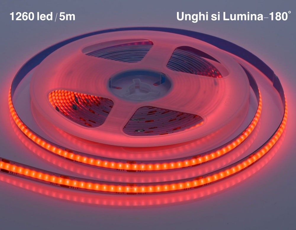 Banda COB Led Rosu - Flexibil - 252led/m - 12W/ml - Rola/5m - Frize