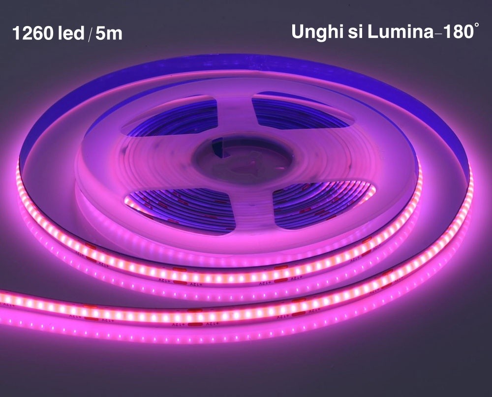 Banda COB Led Roz - Flexibil - 252led/m - 12W/ml - Rola/5m - Frize