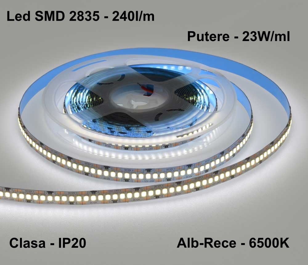 Banda Led 12V Interior IP20- 240led/m, Alb-Rece 6500K, Rola/5m - Frize
