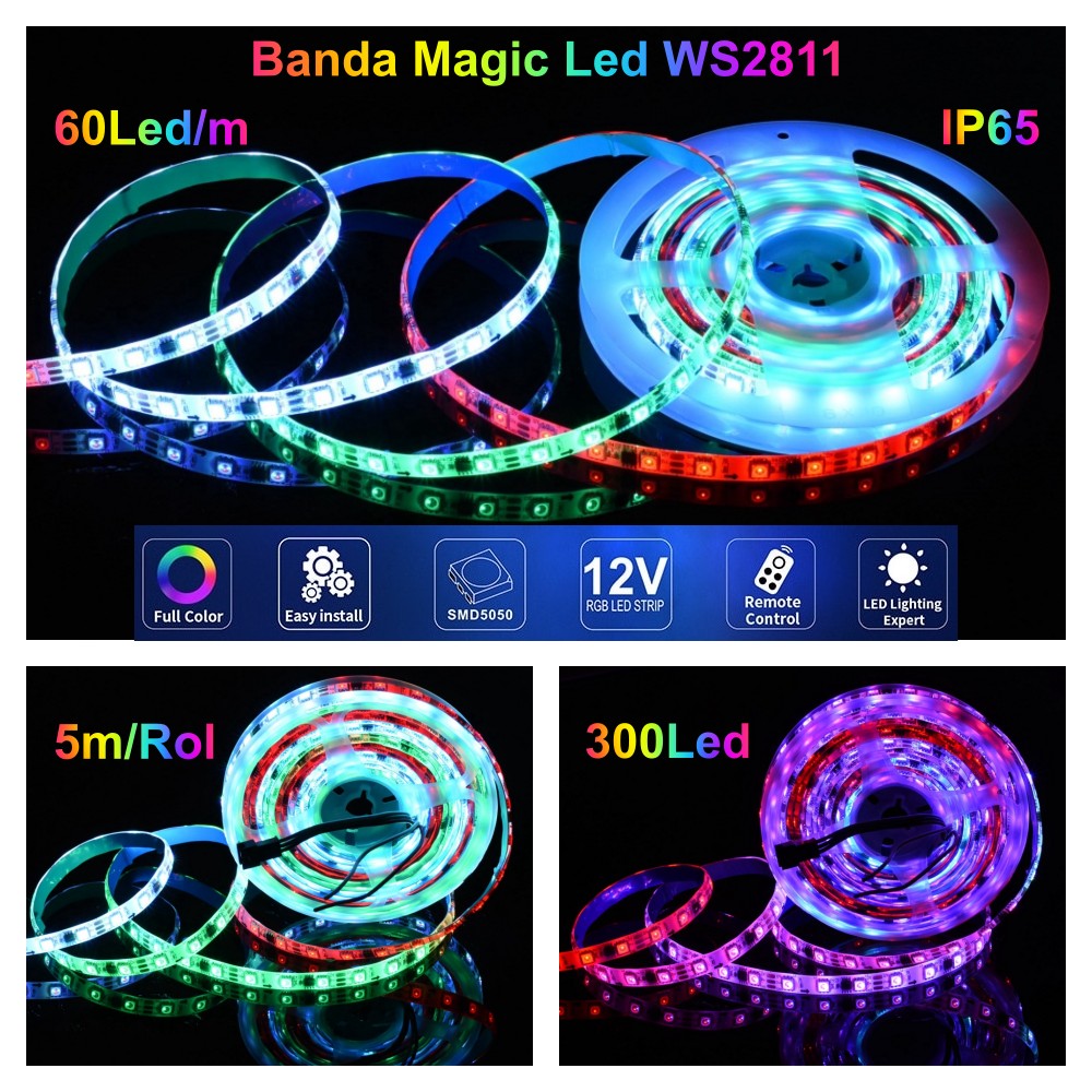 Banda Led WS2811 Digital Pixel 5050 RGB 60D-12V/IP65 - Frize