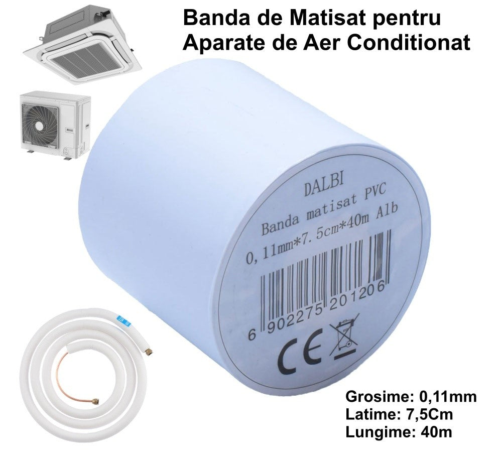 Banda Matisat din PVC,  Aer Conditionat/7,5cm x 40m ALB - Frize