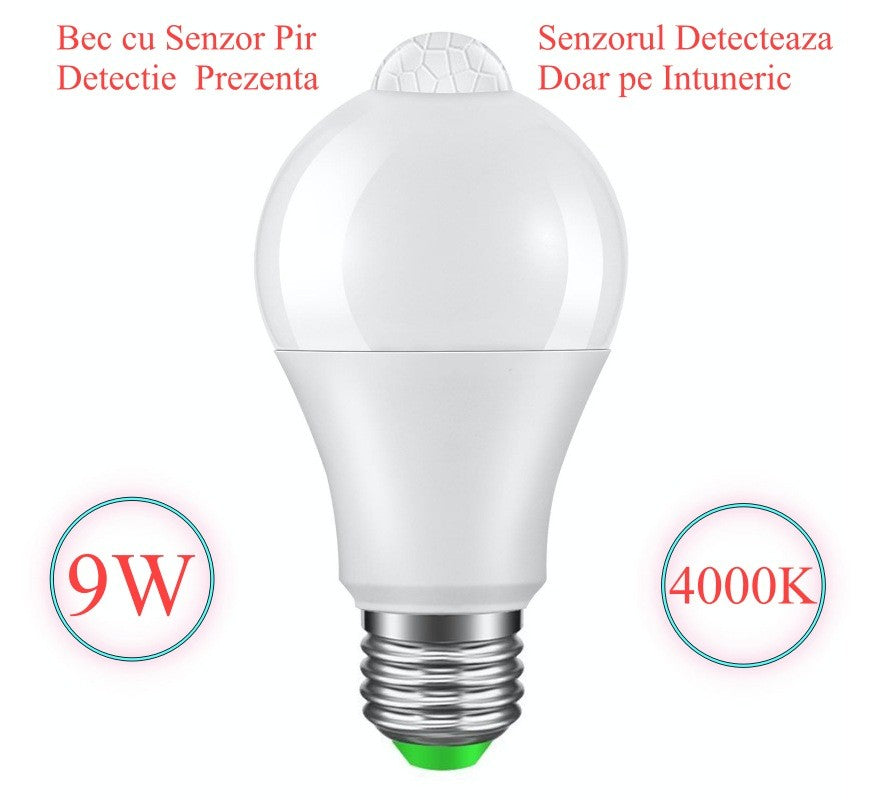 Bec cu LED si Senzor de Miscare E27-9W-4000K - Frize