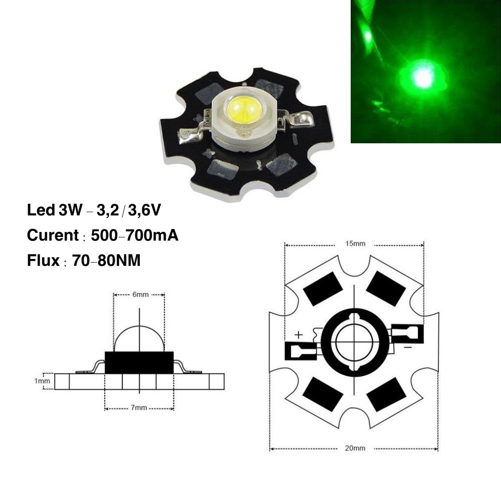 Led SMD 3W cu Radiator, Lumina Verde - Frize