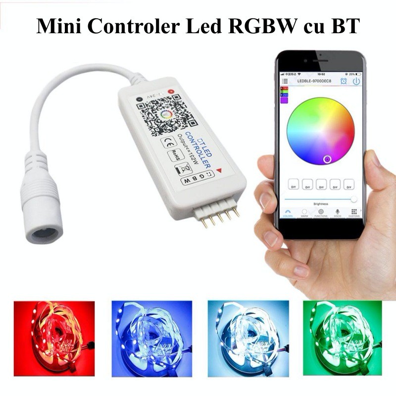 Mini Controler RGBW Led cu Bluetooth, 5-24V/4A - Frize