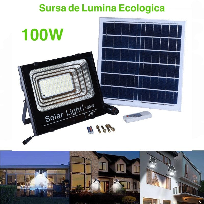 Proiector 100W cu Panou Solar și Telecomanda - Frize
