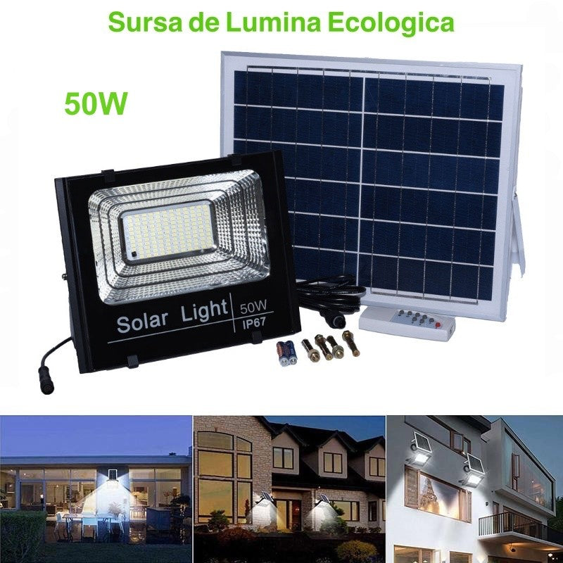 Proiector 50W cu Panou Solar și Telecomanda - Frize