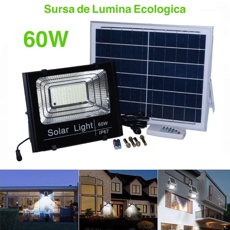 Proiector 60W cu Panou Solar și Telecomanda - Frize