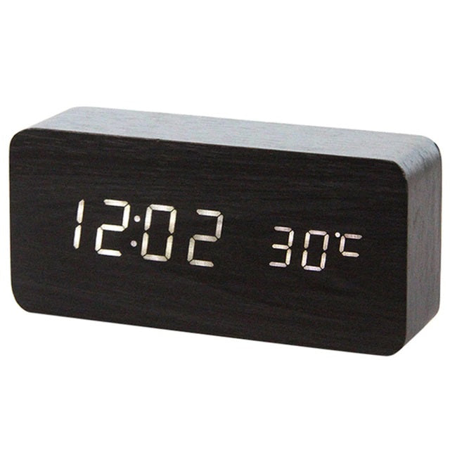 Ceas Electronic de Masa cu Led Alb, Termometru, Alarma, Control Vocal, 3 Trepte de Lumina, 15x7x4 cm, Negru - Frize
