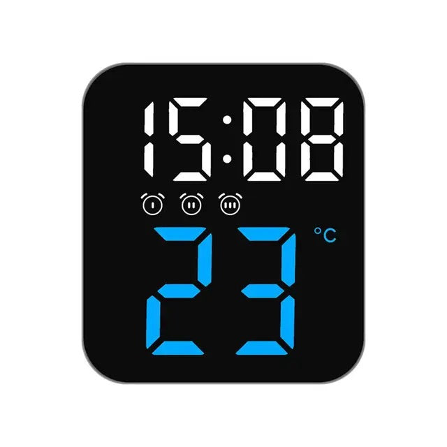 Ceas Digital de Masa cu Lumina Led Albastru, 3 Alarme, Calendar, Temperatura, Functie Snooze, 2 Trepte de Intensitate, Mod de Noapte - Frize