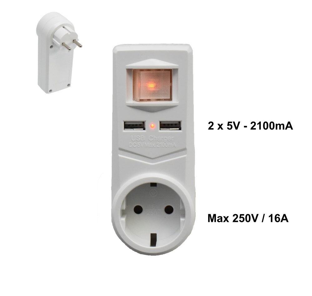 Triplu Stecher 1 Suco + 2 USB si Intrerupator - Frize
